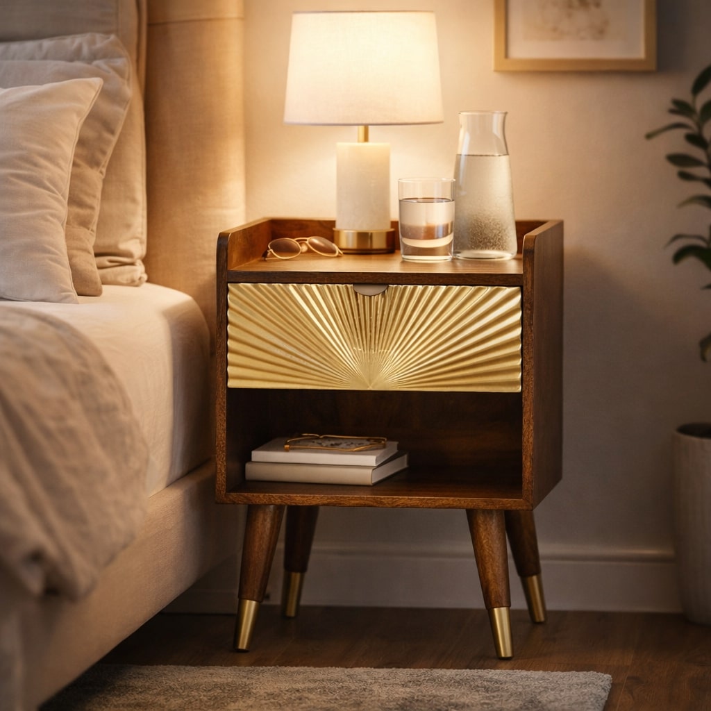 Aurelia Sunburst Brass Inlay Bedside Table